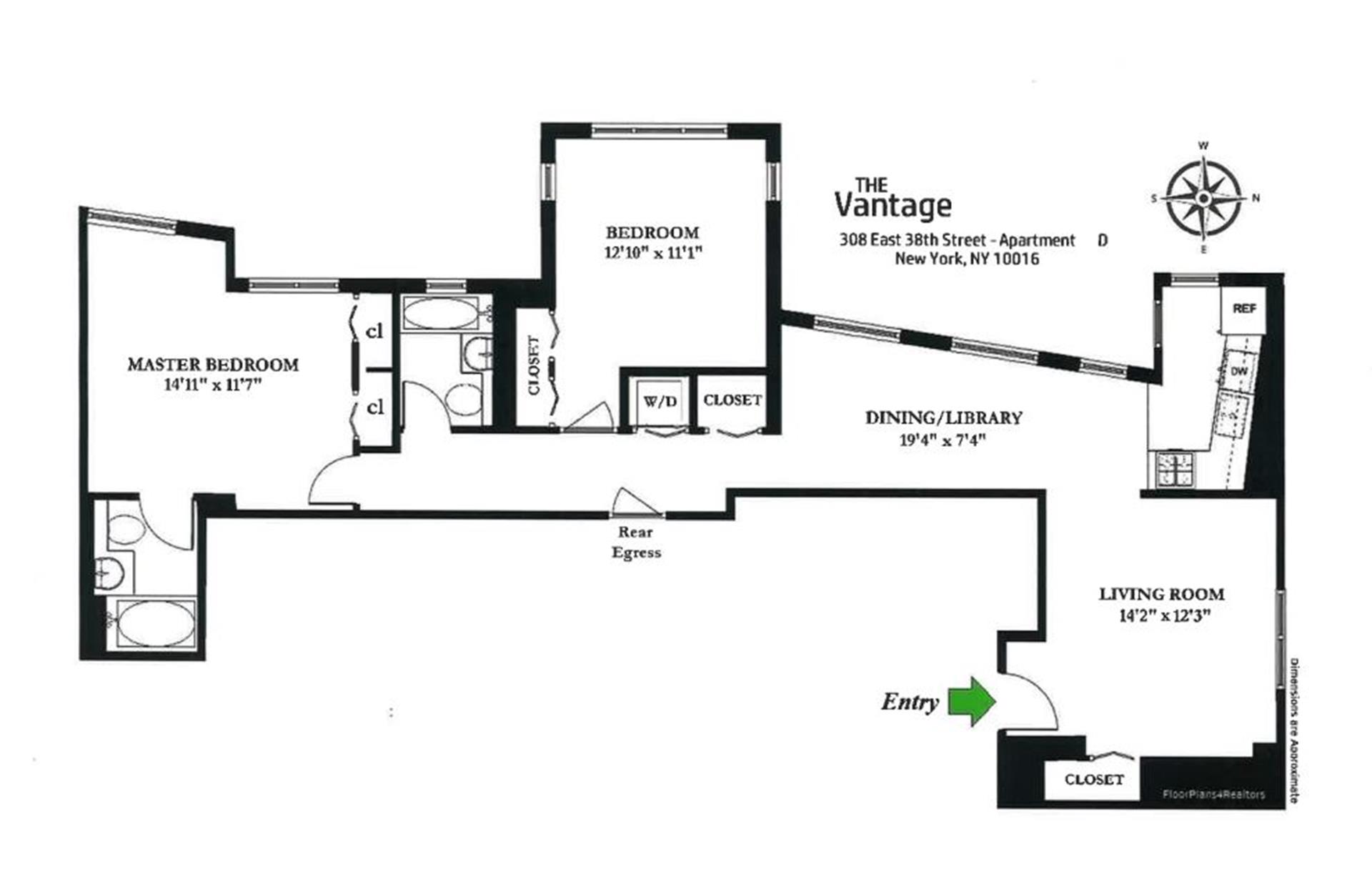 Floorplan for 308 East 38th Street, 19D