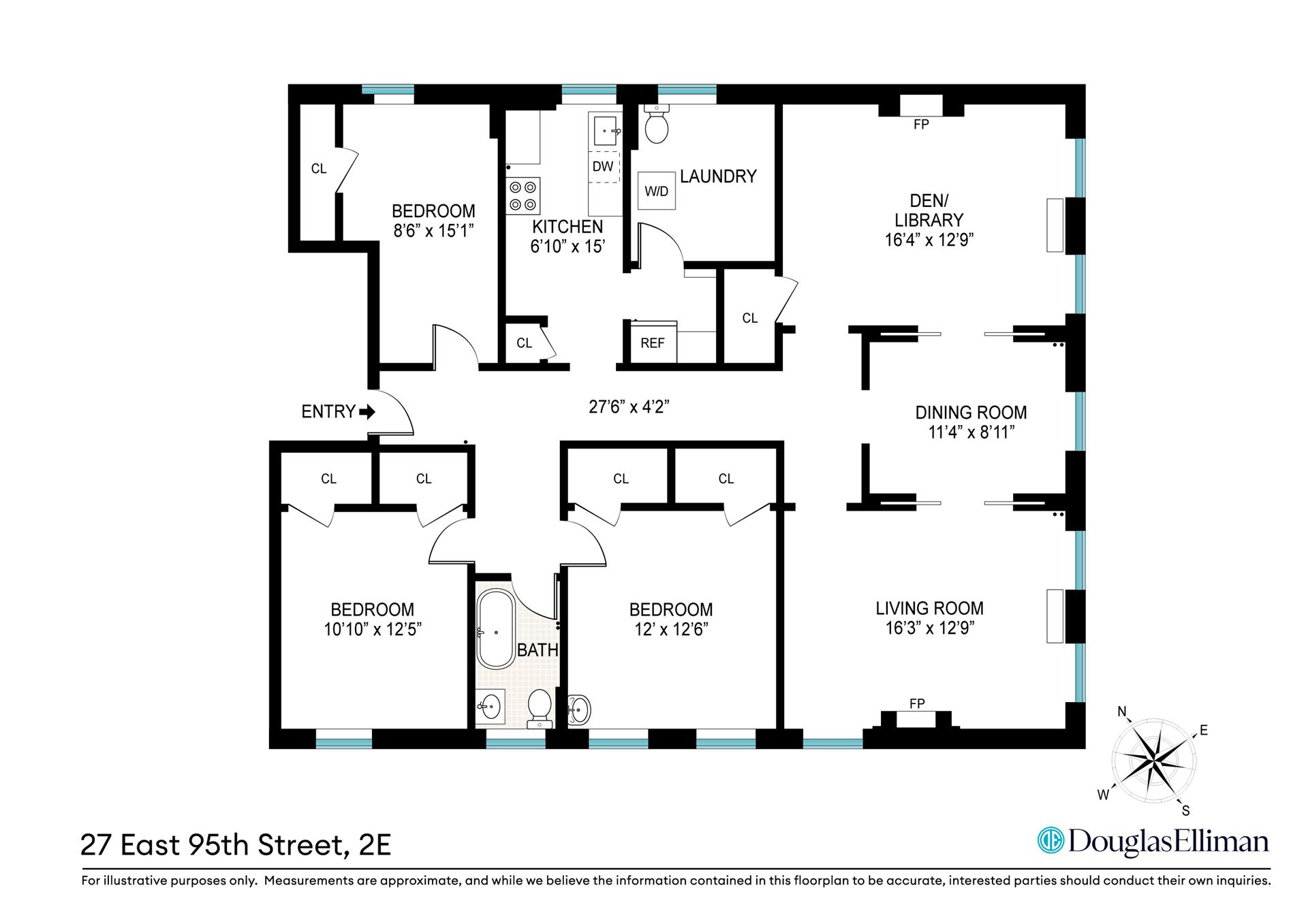 Floorplan for 27 East 95th Street, 2E