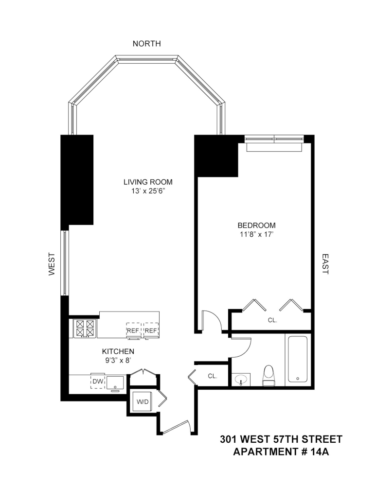 Floorplan for 301 West 57th Street, 14A