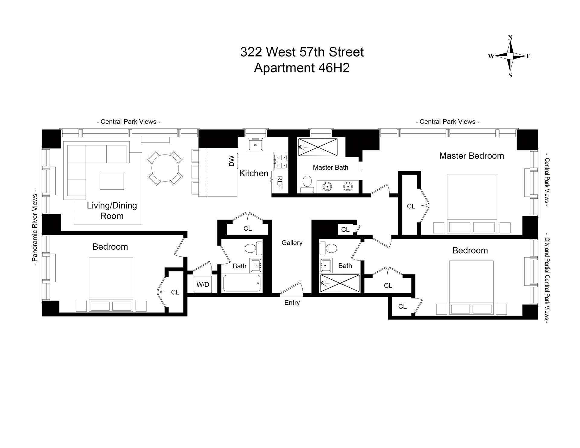 Floorplan for 322 West 57th Street, 46H2