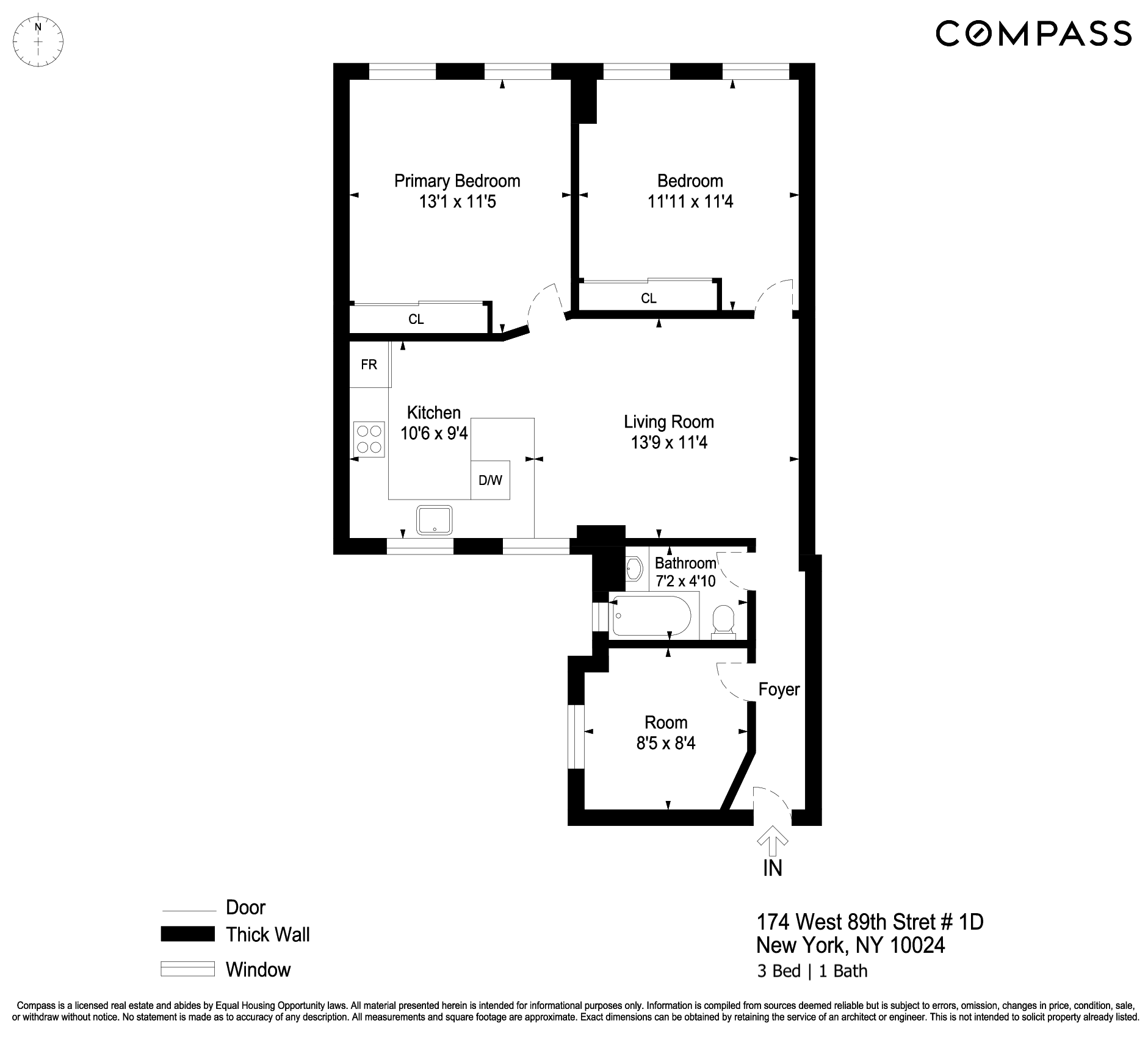 Floorplan for 174 West 89th Street, 1D