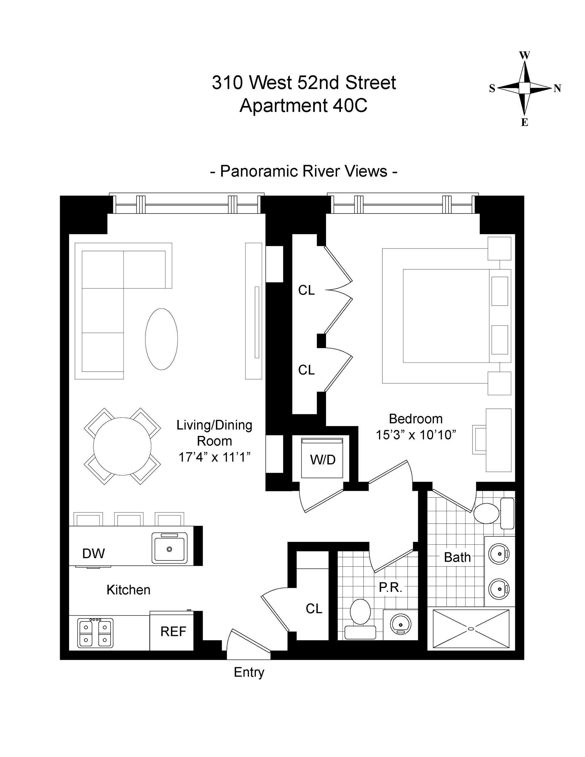 Floorplan for 310 West 52nd Street, 40C