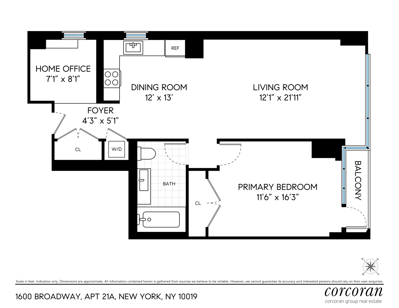 Floorplan for 1600 Broadway, 21A