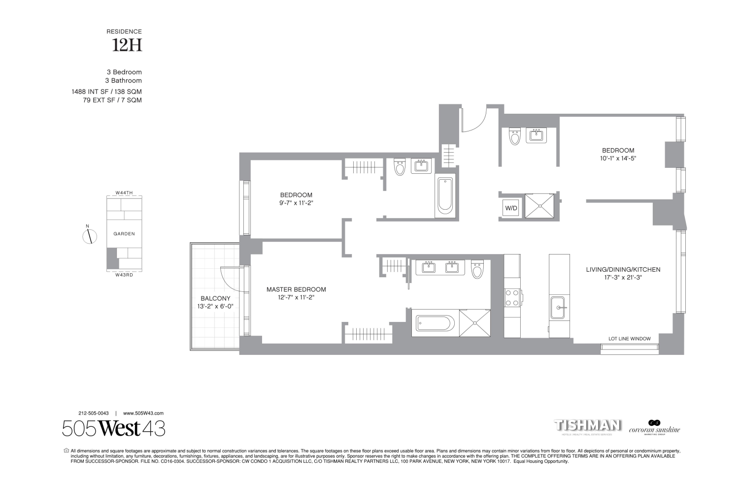 Floorplan for 505 West 43rd Street, 12H