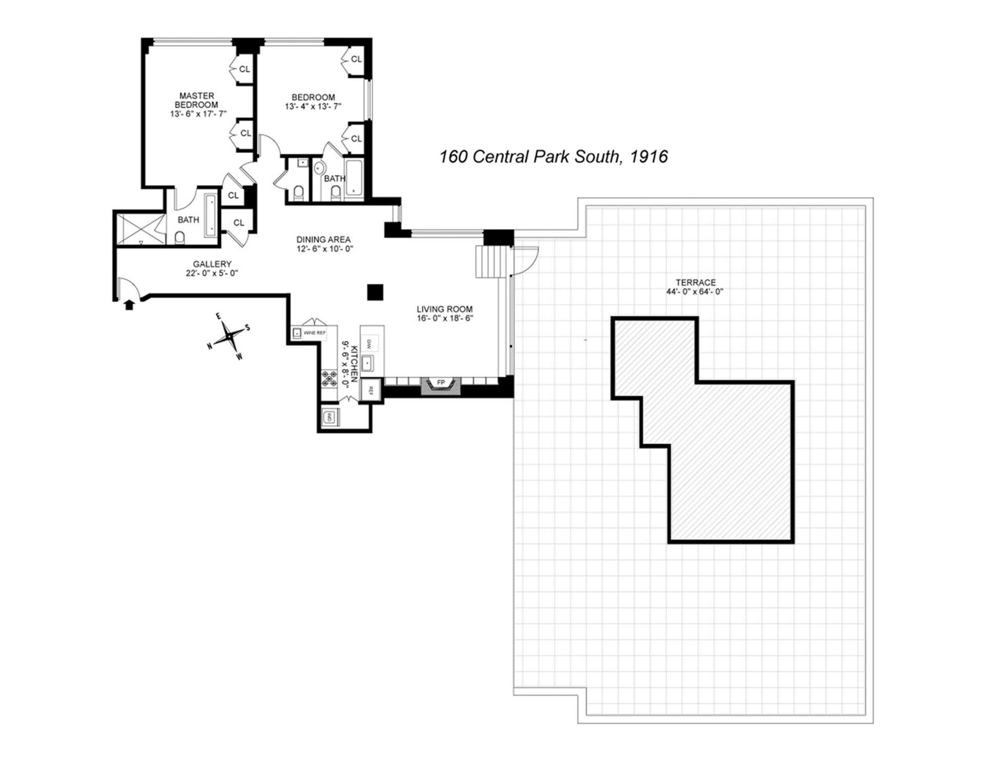 Floorplan for 160 Central Park, 1916