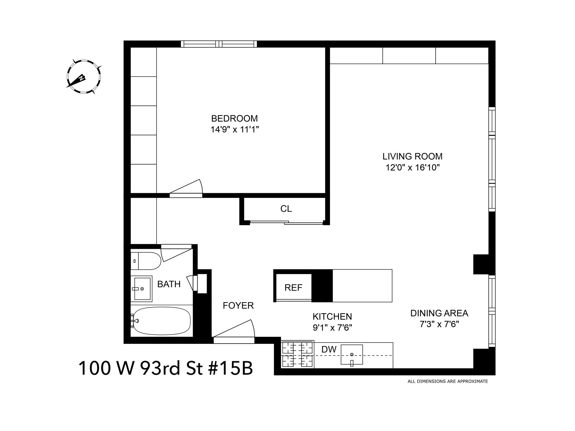 Floorplan for 100 West 93rd Street, 15B