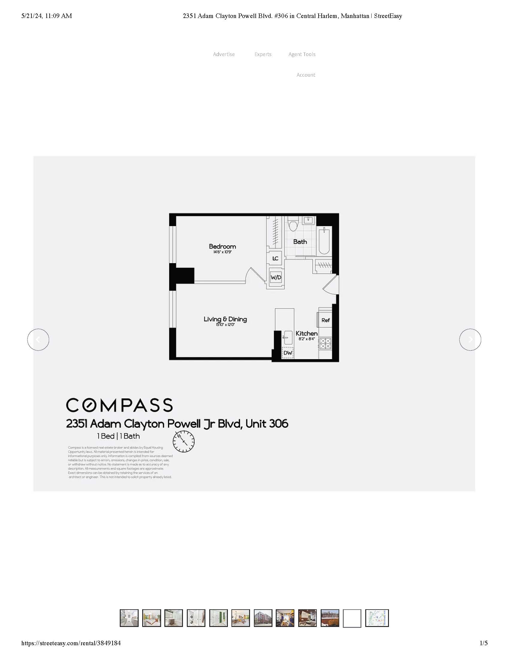 Floorplan for 2351 Adam Clayton Powell Jr Boulevard, 306