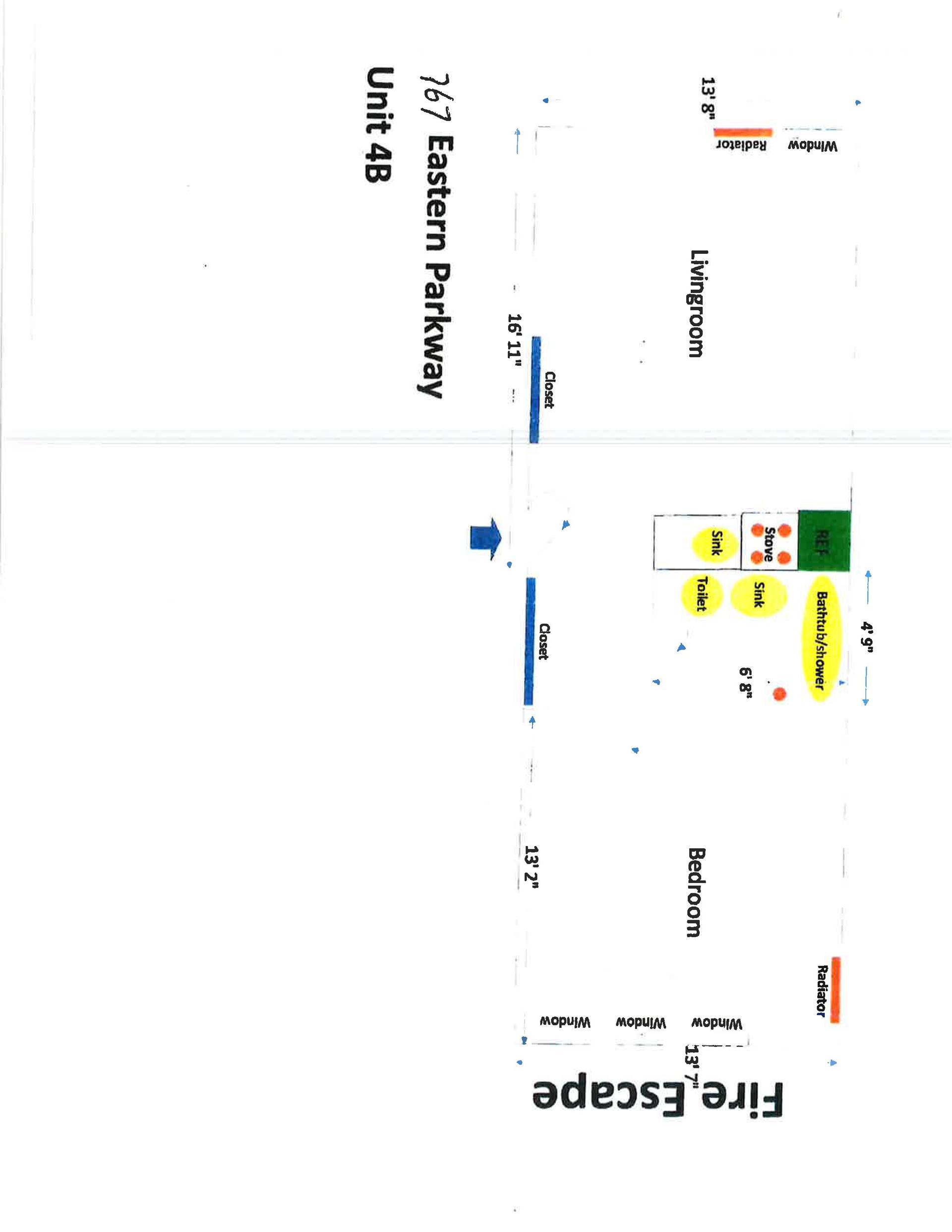 Floorplan for 767 Eastern Parkway, 1B