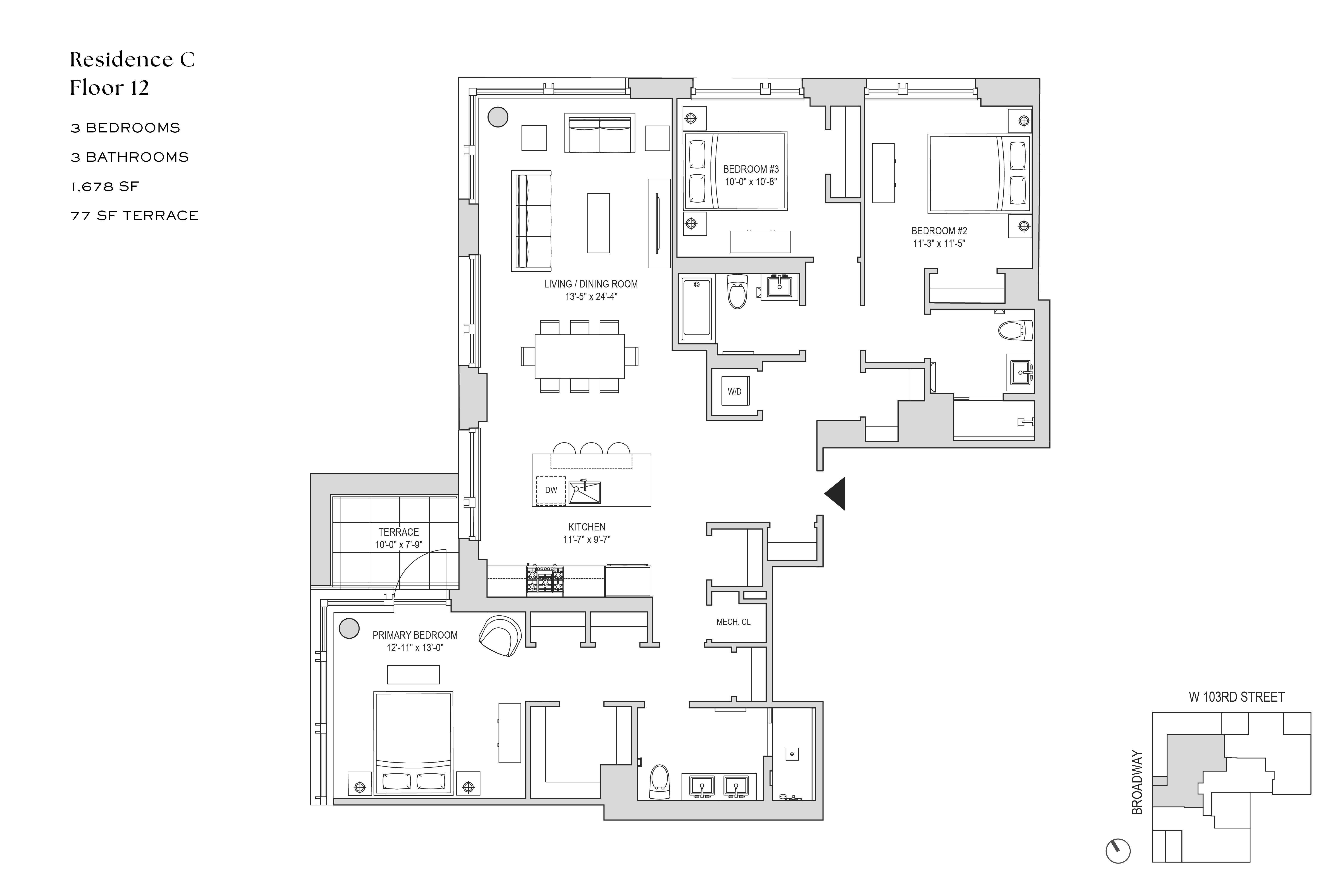 Floorplan for 218 West 103rd Street, 12C