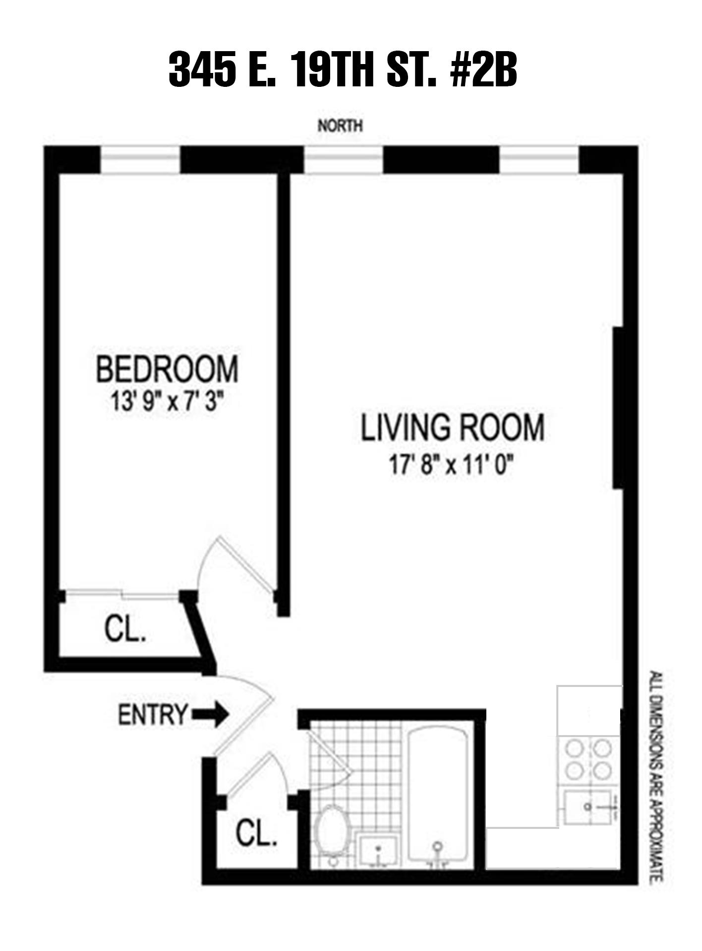 Floorplan for 345 East 19th Street, 2-B