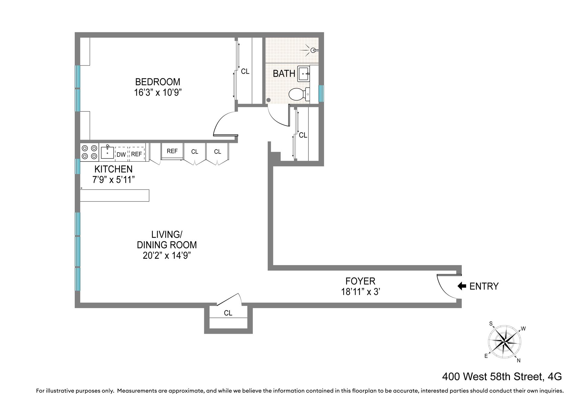 Floorplan for 400 West 58th Street, 4G