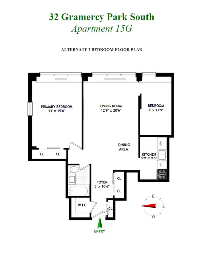 Floorplan for 32 Gramercy Park, 15G