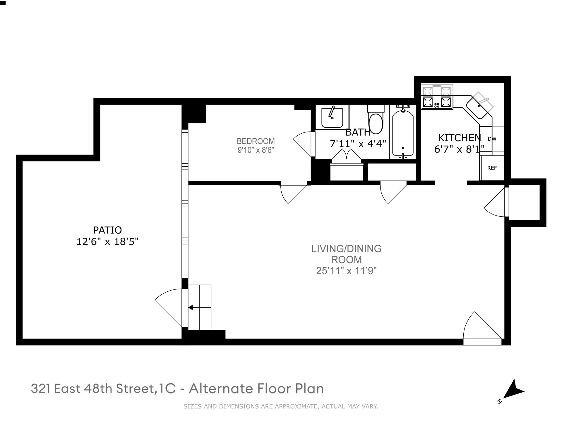 Floorplan for 321 East 48th Street, 1C