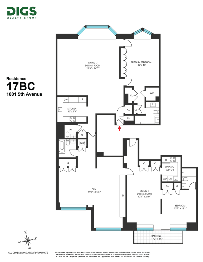 Floorplan for 1001 5th Avenue, 17BC