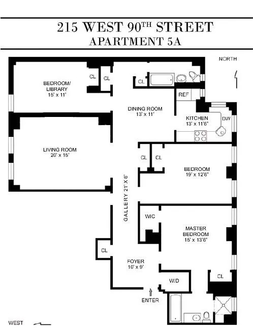 Floorplan for 215 West 90th Street, 5A