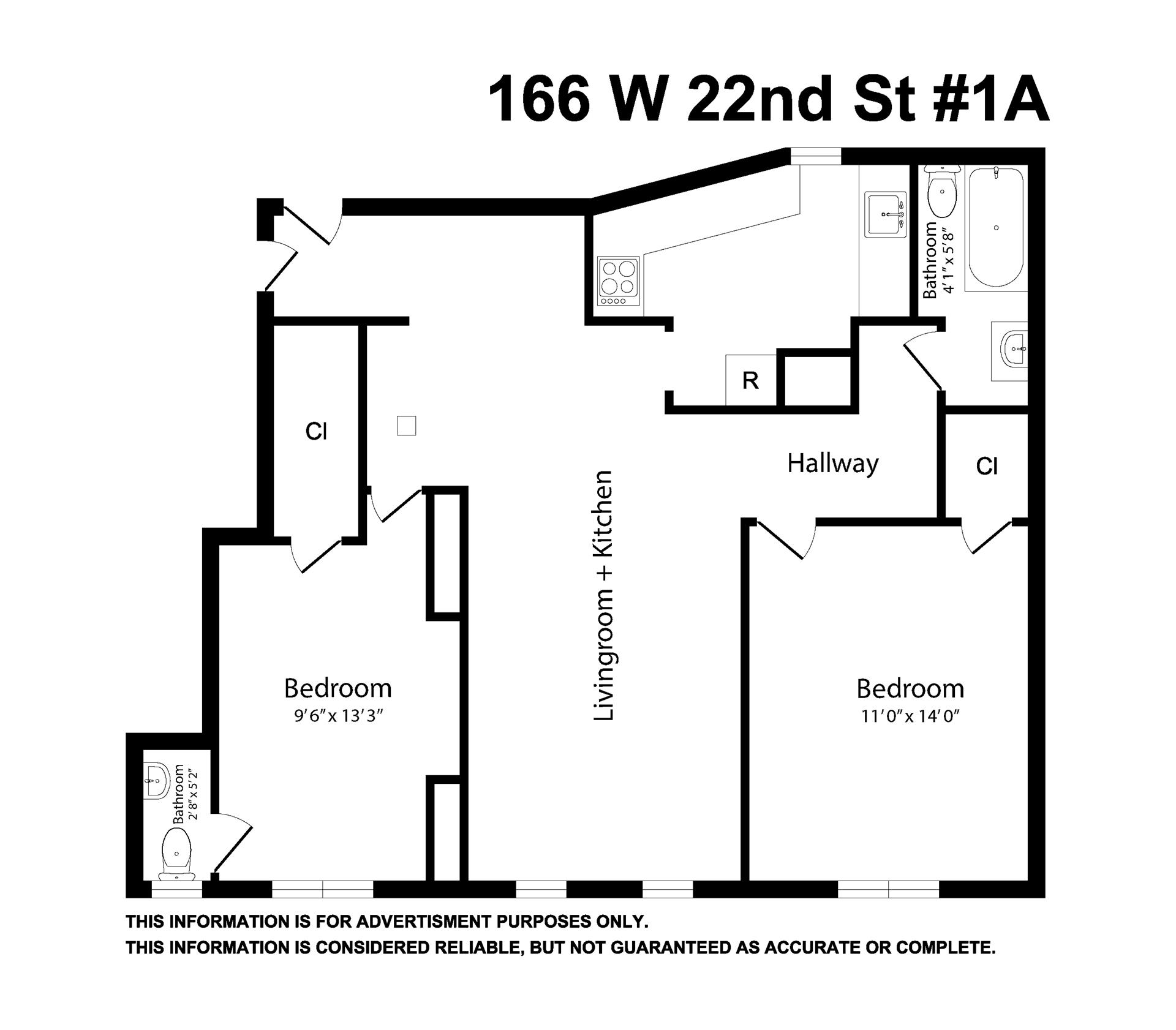 Floorplan for 166 West 22nd Street, 1A