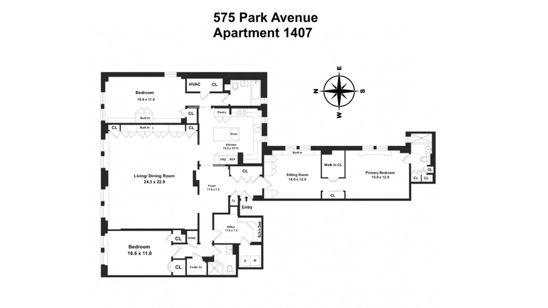 Floorplan for 575 Park Avenue, 1407