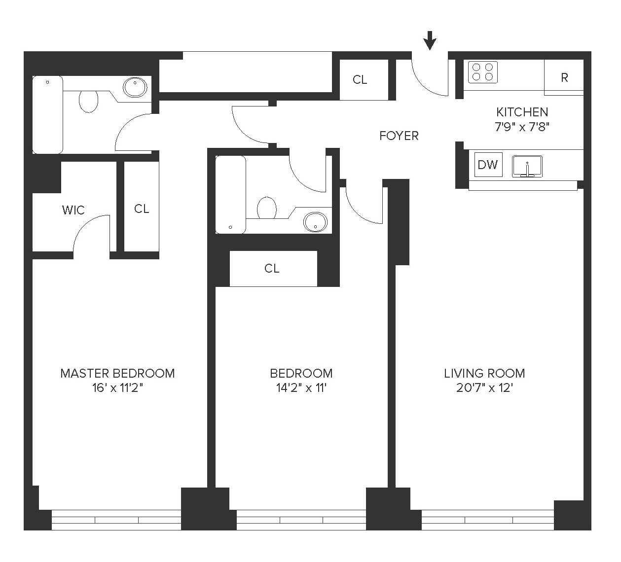 Floorplan for 260 West 52nd Street, 6-G