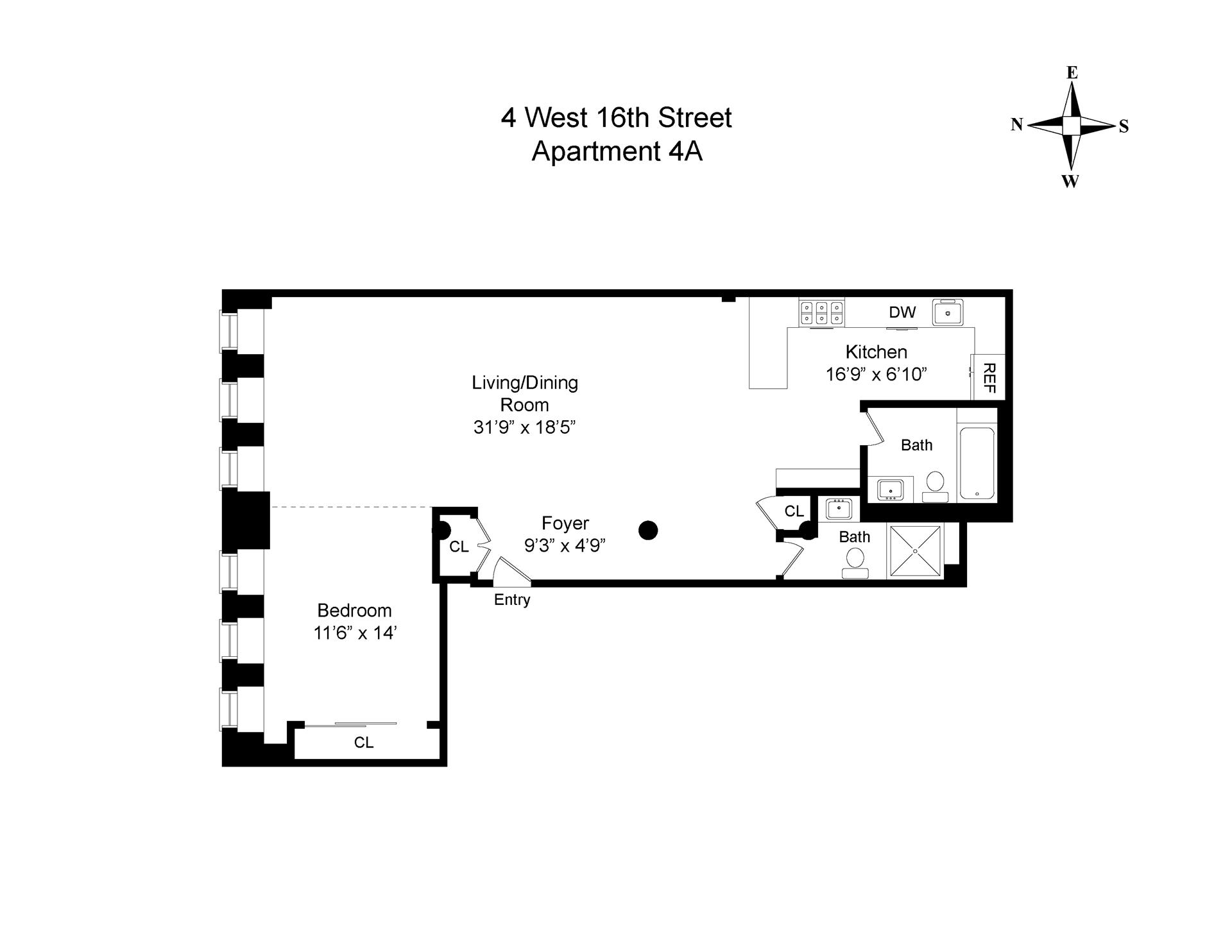 Floorplan for 4 West 16th Street, 4A