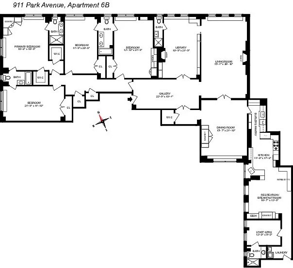 Floorplan for 911 Park Avenue, 6B