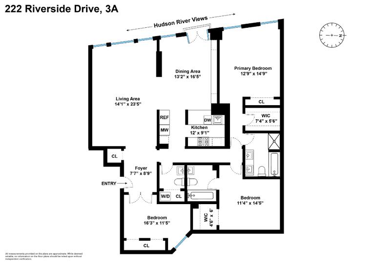 Floorplan for 222 Riverside Drive, 3A