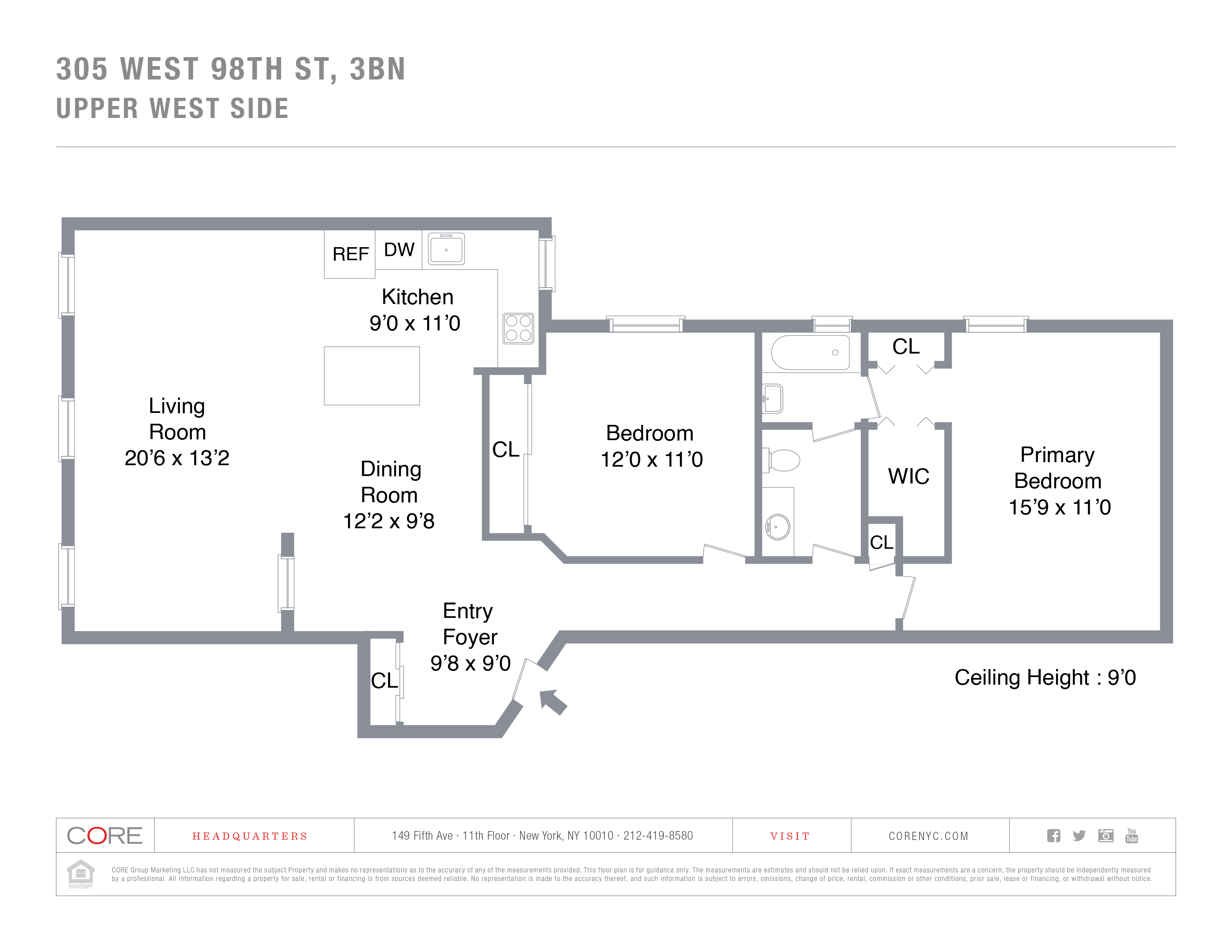 Floorplan for 305 West 98th Street, 3BN