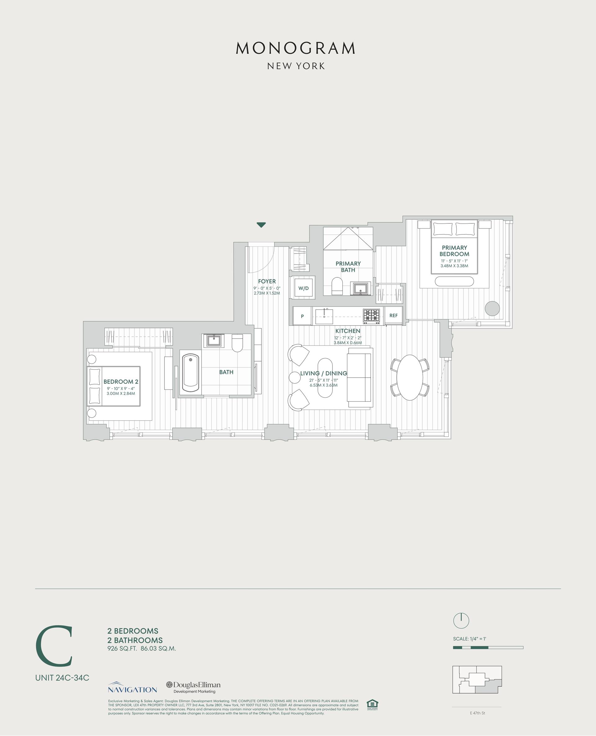 Floorplan for 135 East 47th Street, 27C