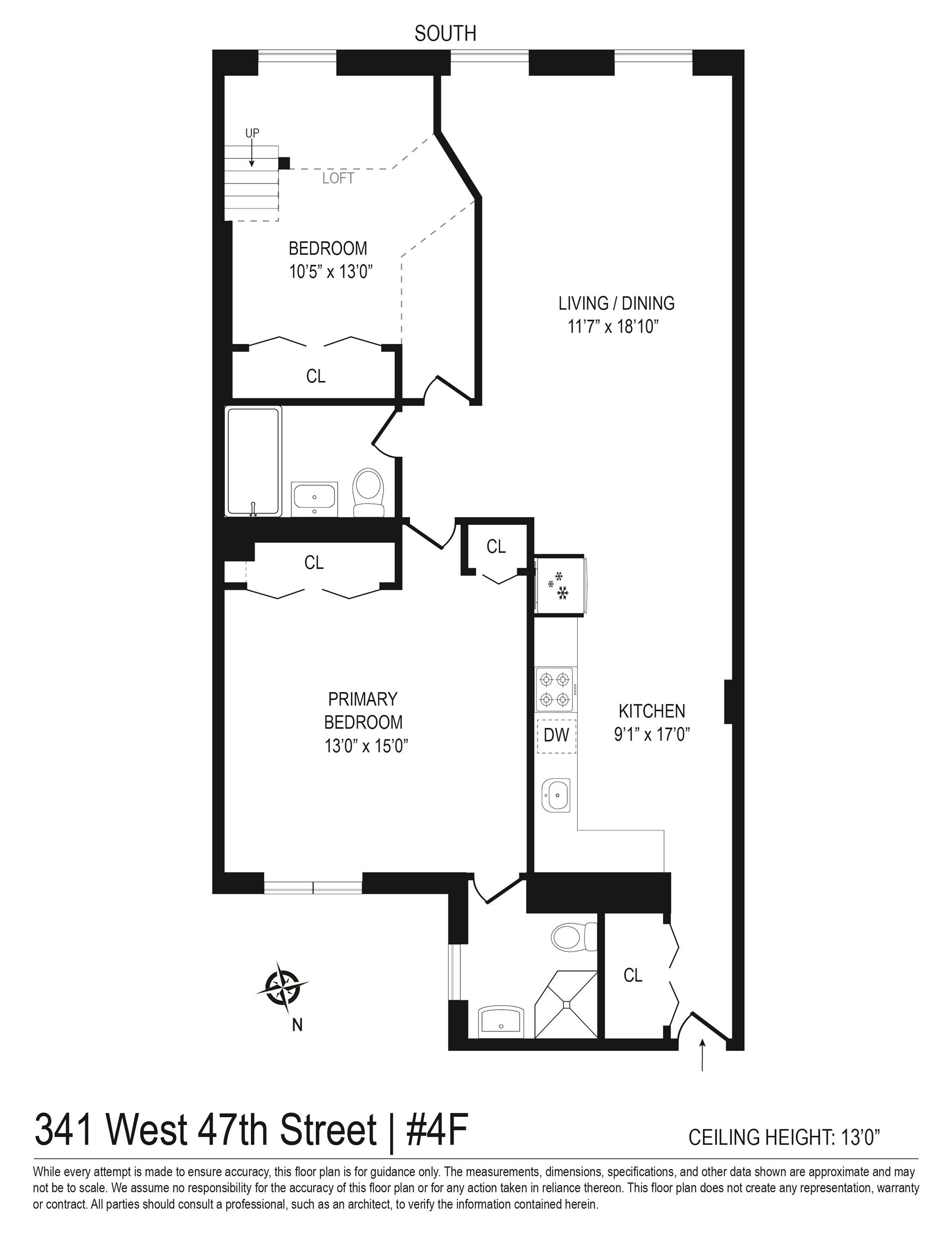 Floorplan for 341 West 47th Street, 4F