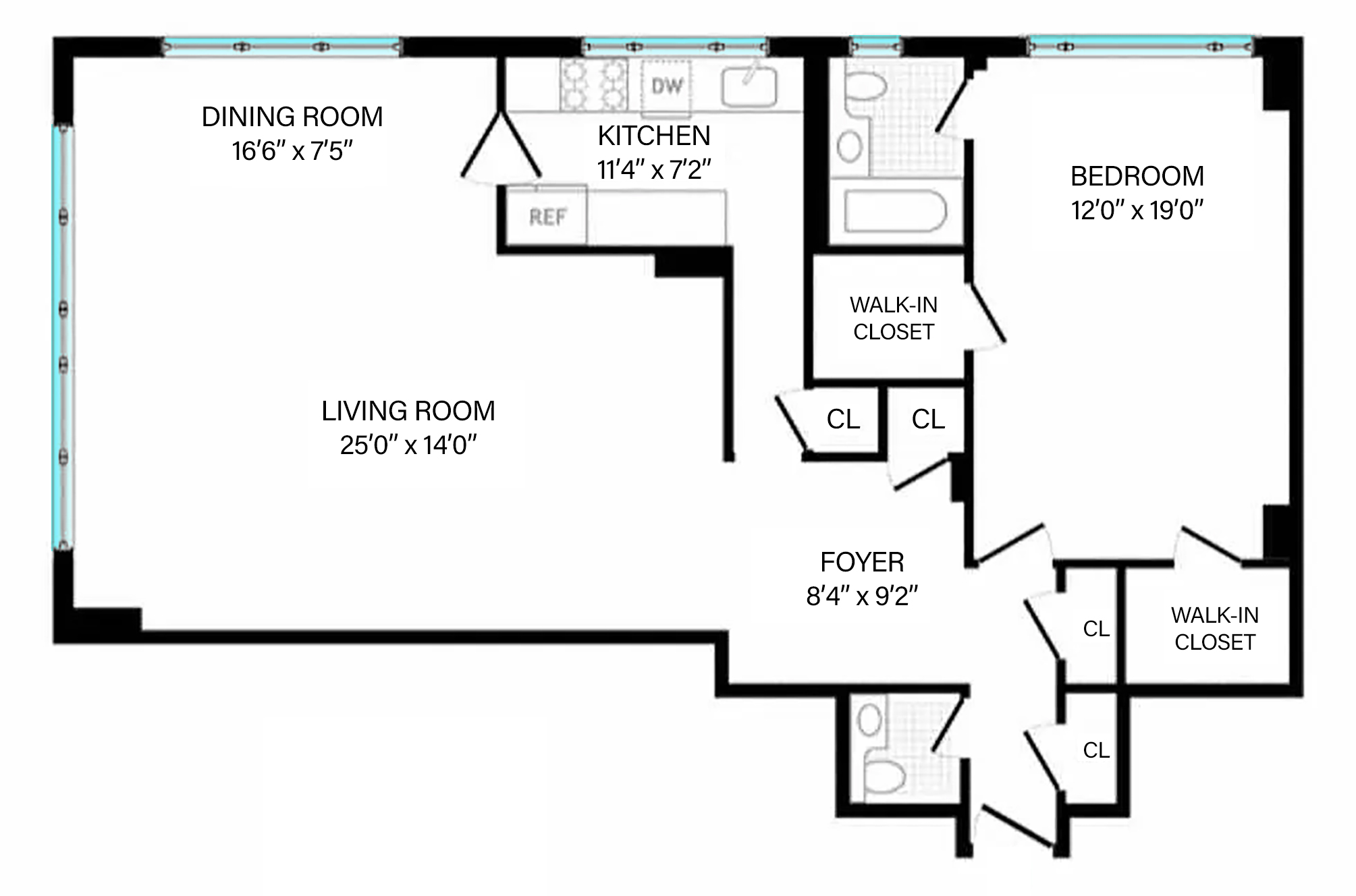 Floorplan for 200 Central Park, 19J