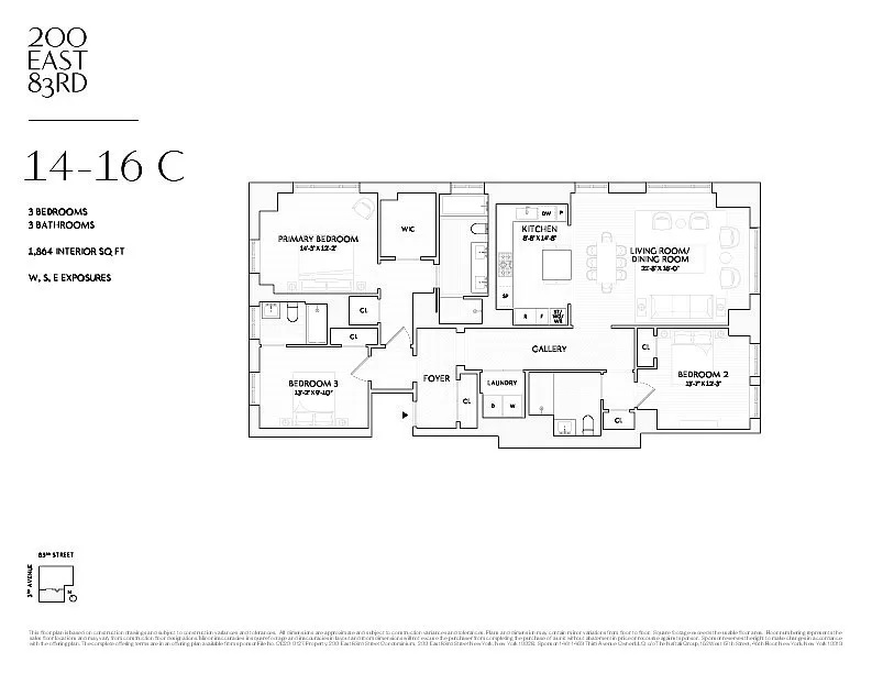 Floorplan for 200 East 83rd Street, 14C