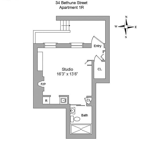 Floorplan for 34 Bethune Street, 1R