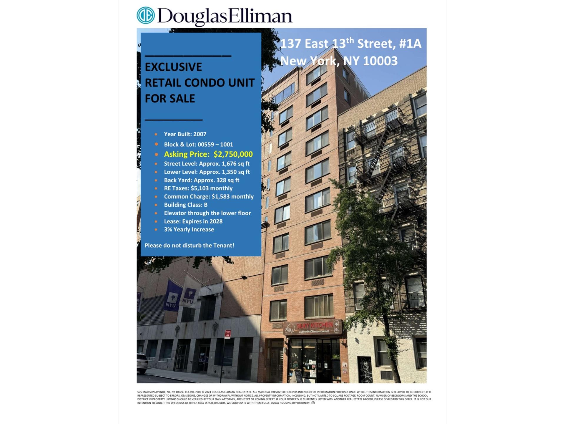 Photo 1 of 137 East 13th Street 1A/Retail, East Village, NYC, $2,750,000, Web #: 1078948569