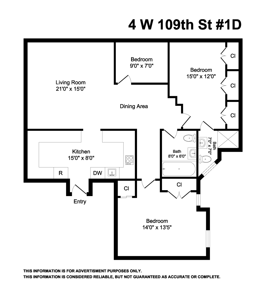 Floorplan for 4 West 109th Street, 1D