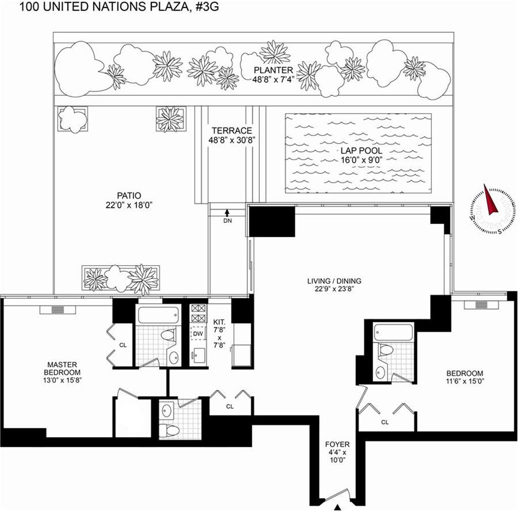 Floorplan for 100 United Nations Plaza, 3-G