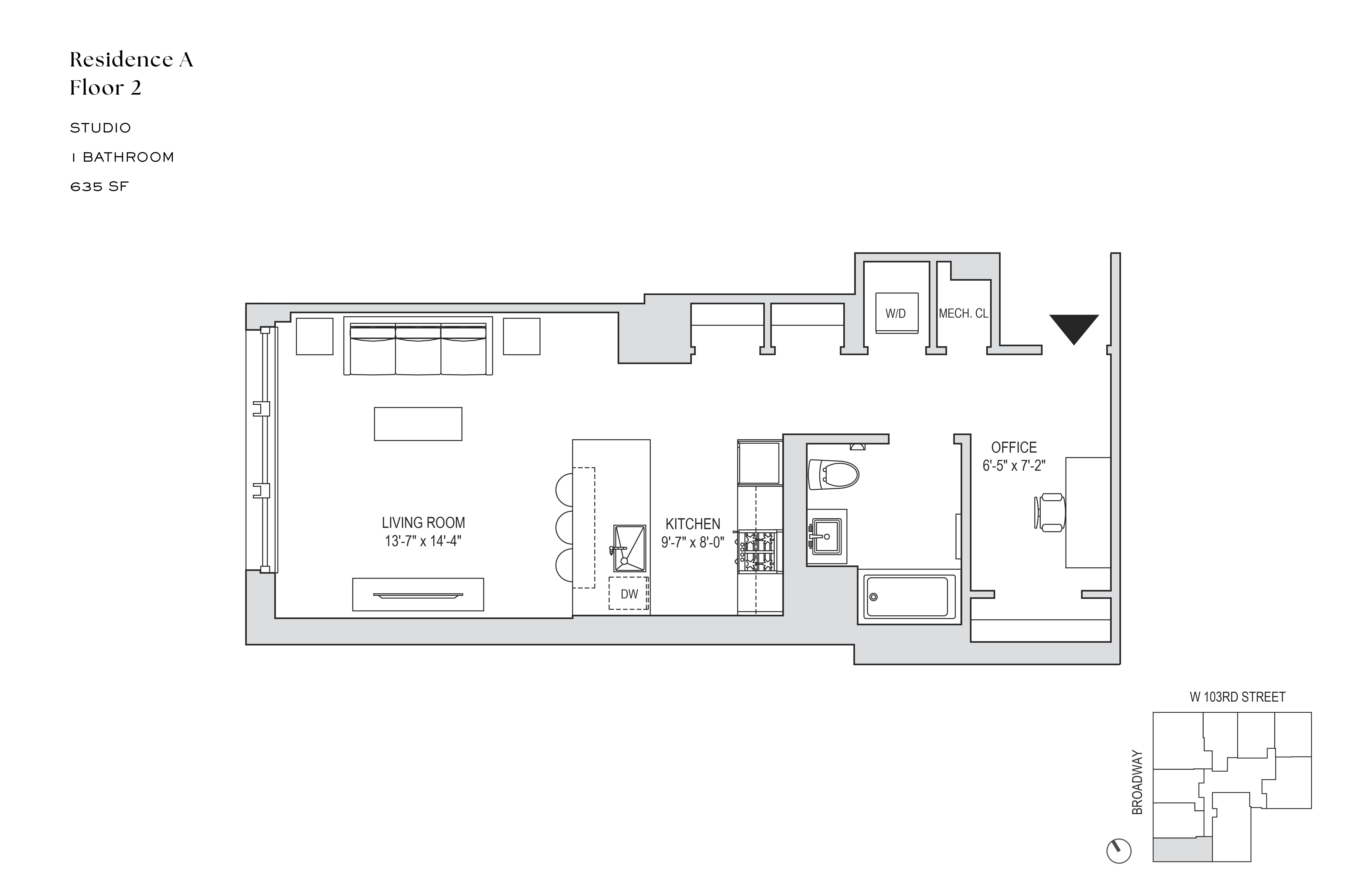 Floorplan for 218 West 103rd Street, 2A