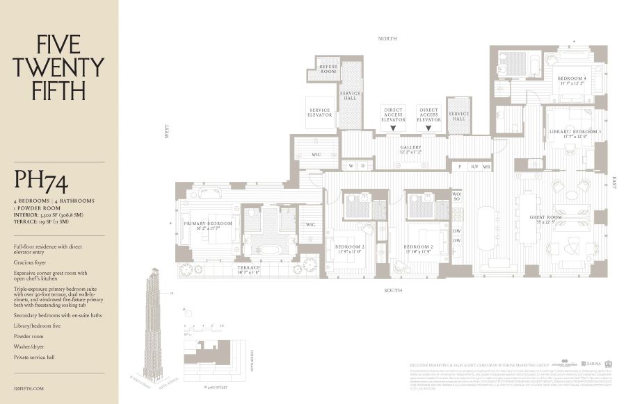 Floorplan for 520 5th Avenue, PH74