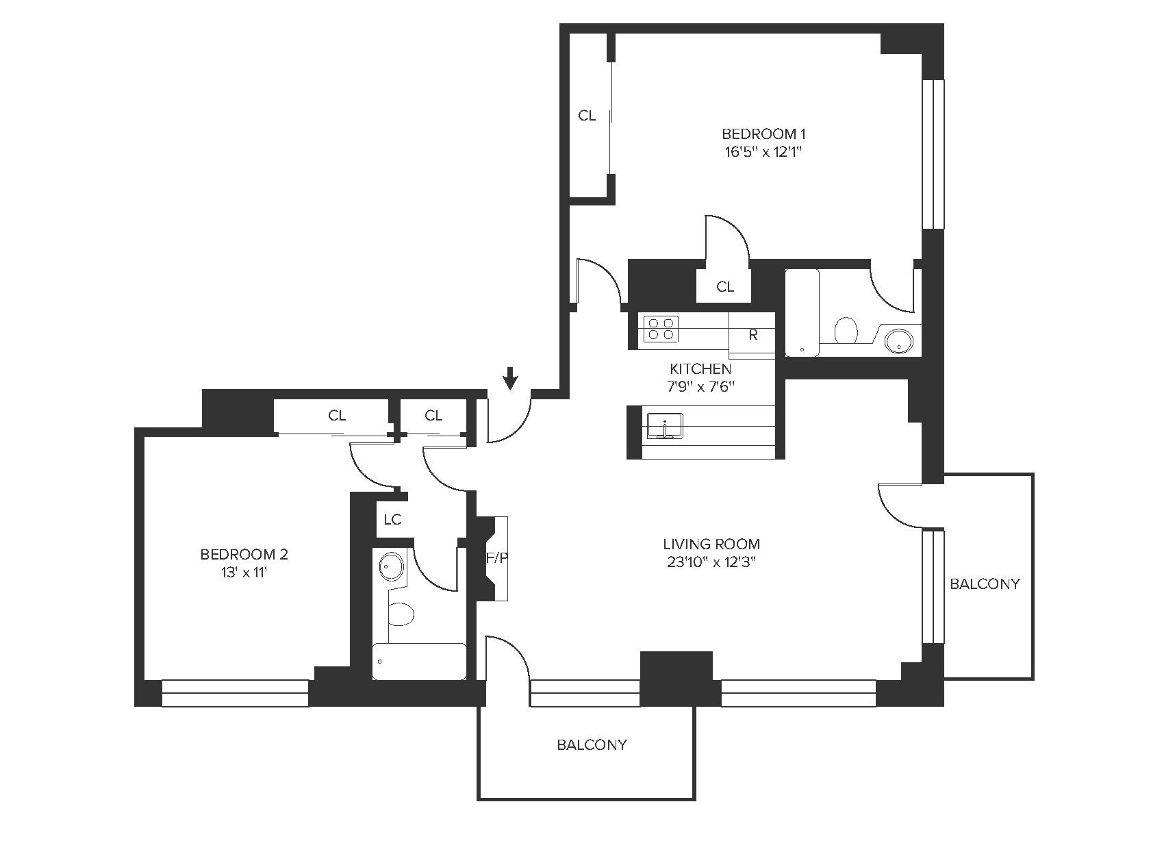 Floorplan for 260 West 52nd Street, 24-C