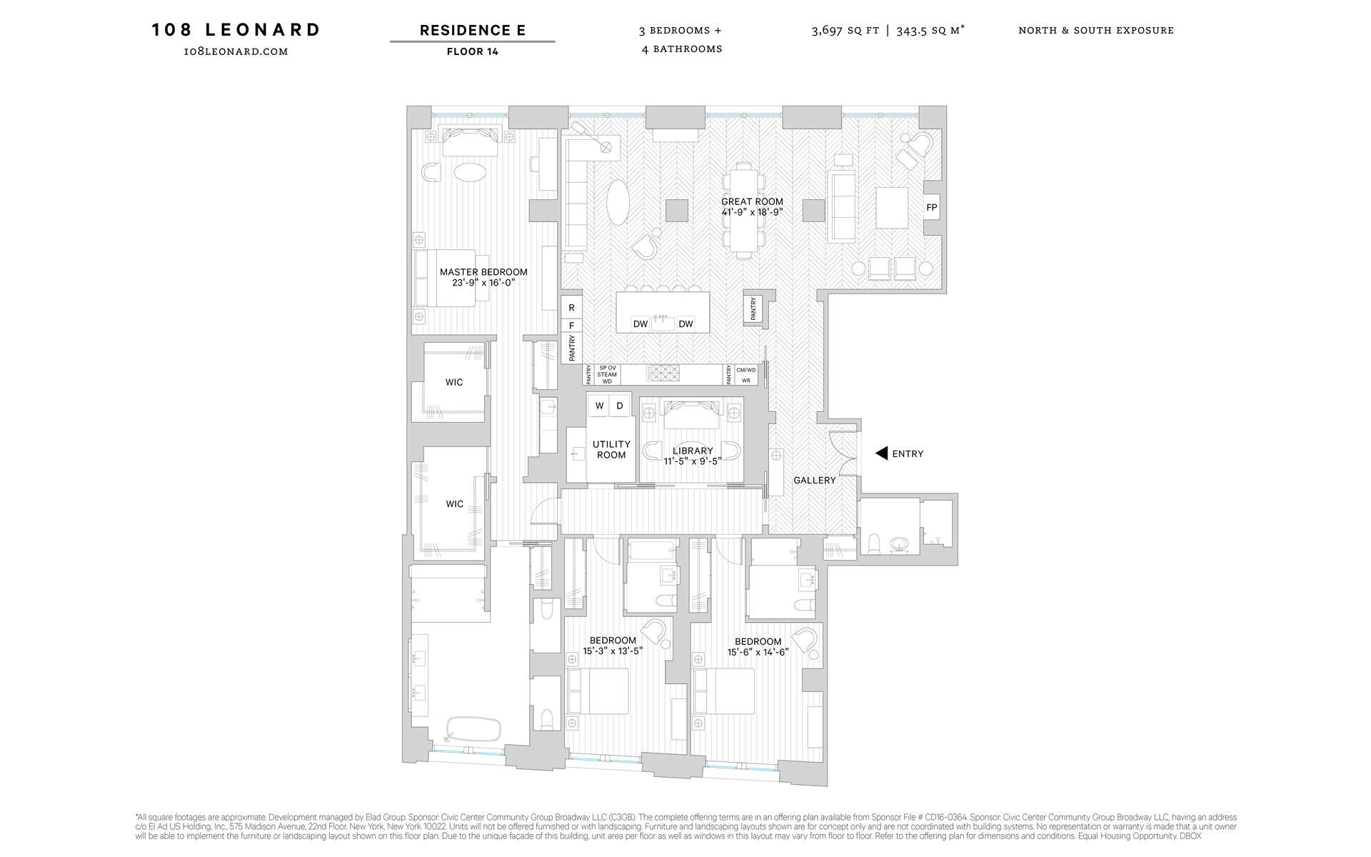 Floorplan for 108 Leonard Street, 14E