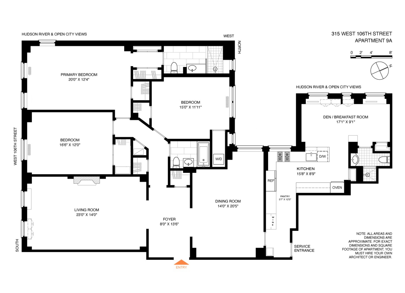 Floorplan for 315 West 106th Street, 9A