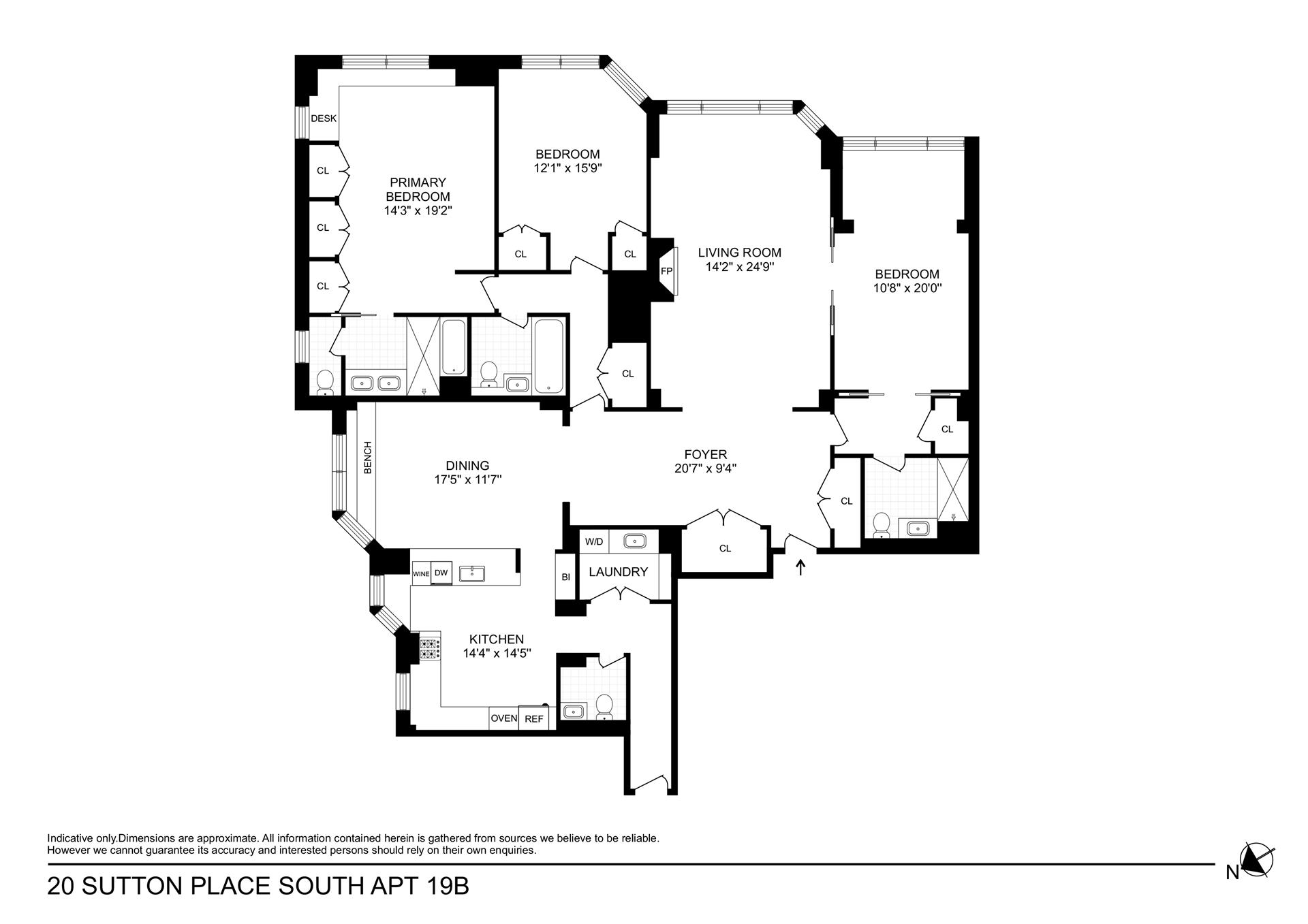 Floorplan for 20 Sutton Place, 19B