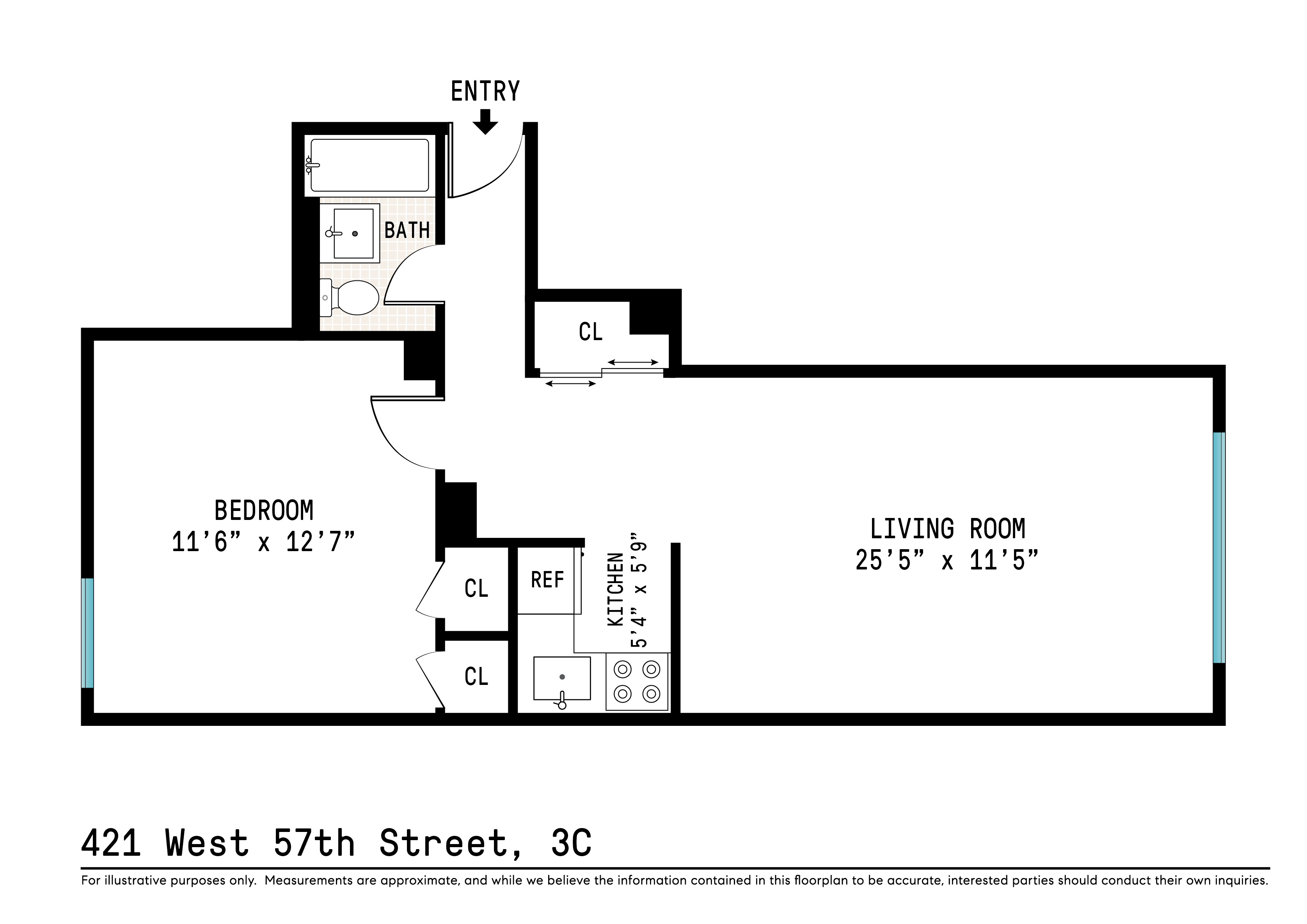 Floorplan for 421 West 57th Street, 3C