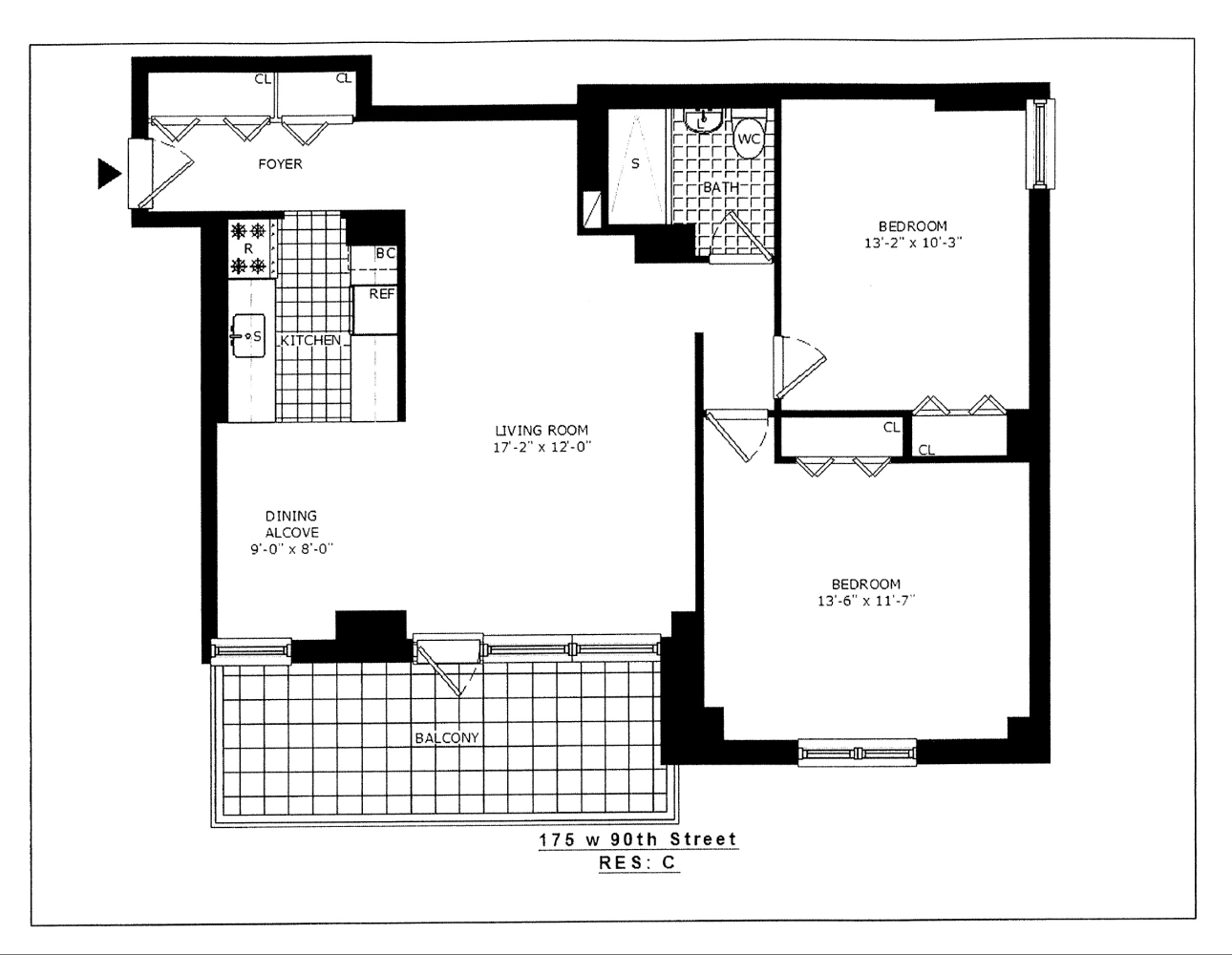 Floorplan for 175 West 90th Street, 16C