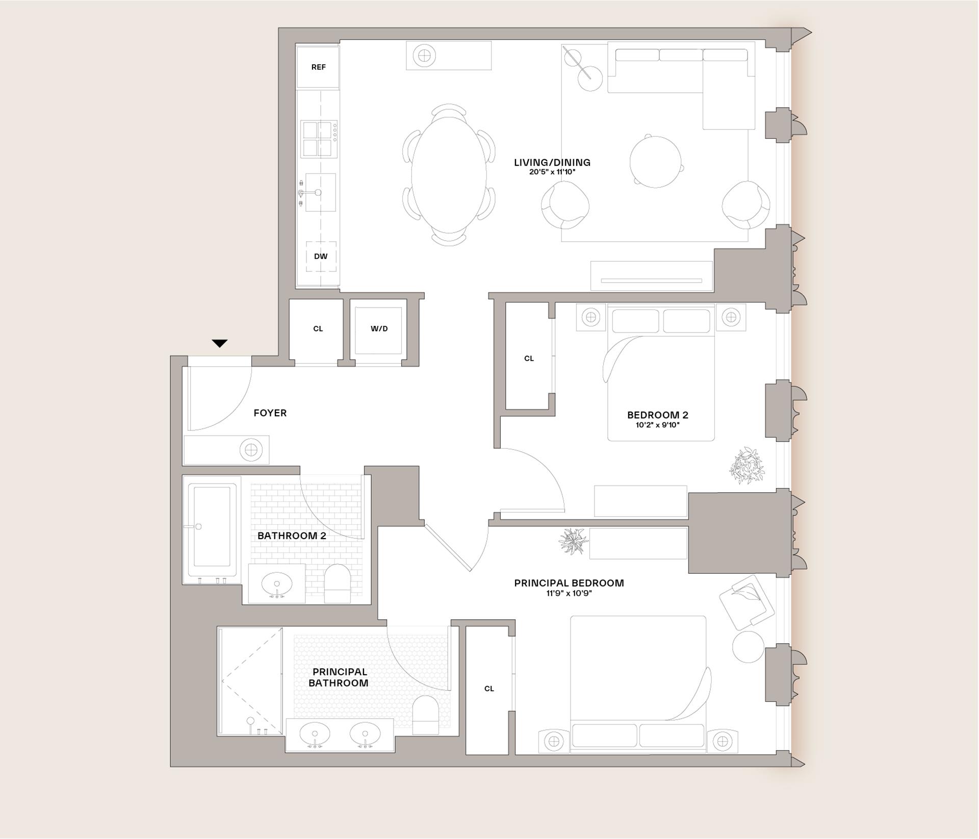 Floorplan for 55 Fleet Street, 21G