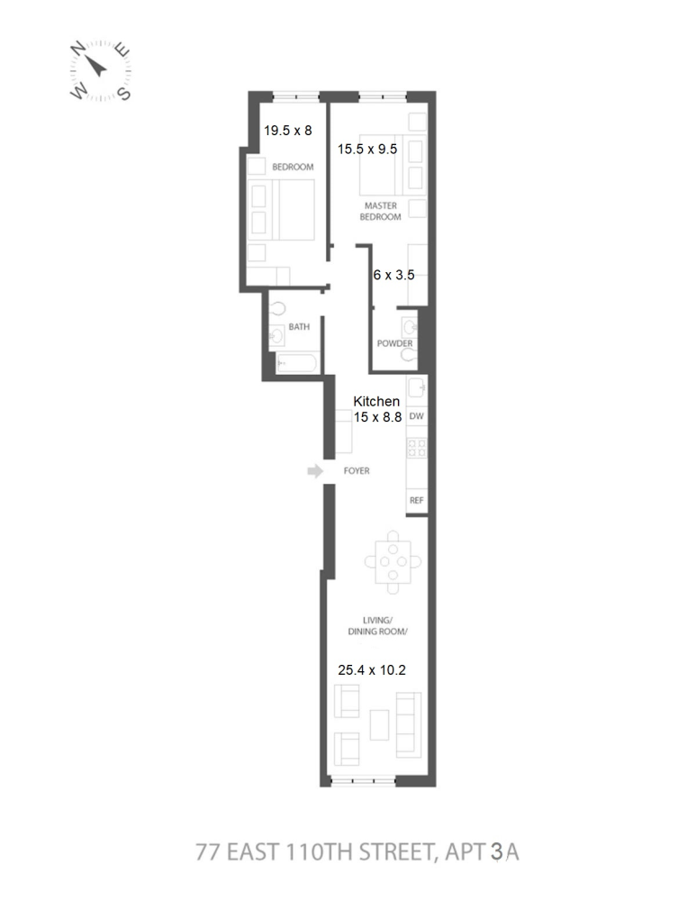 Floorplan for 77 East 110th Street, 3A