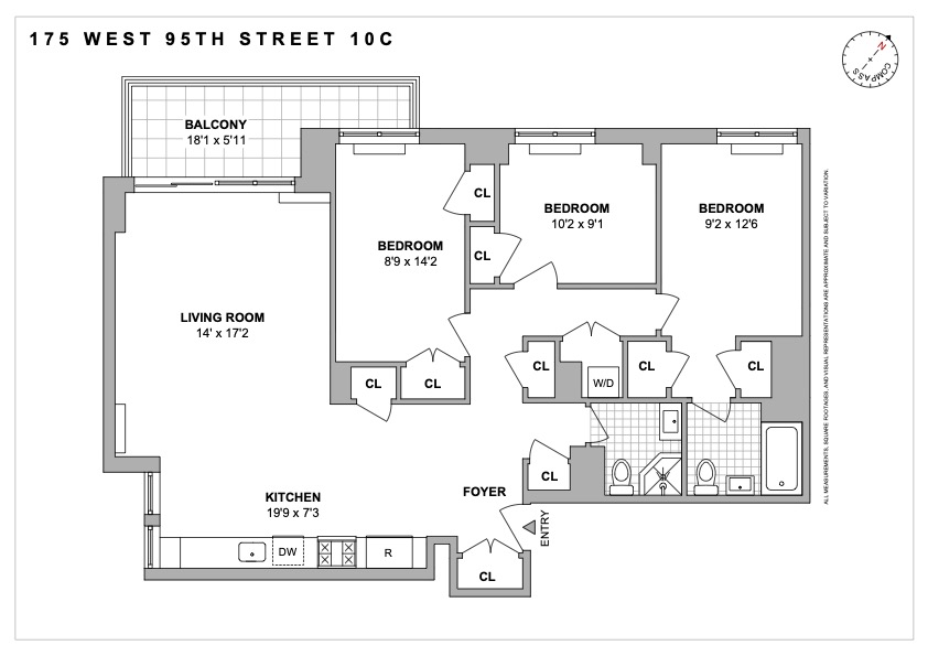 Floorplan for 175 West 95th Street, 10C