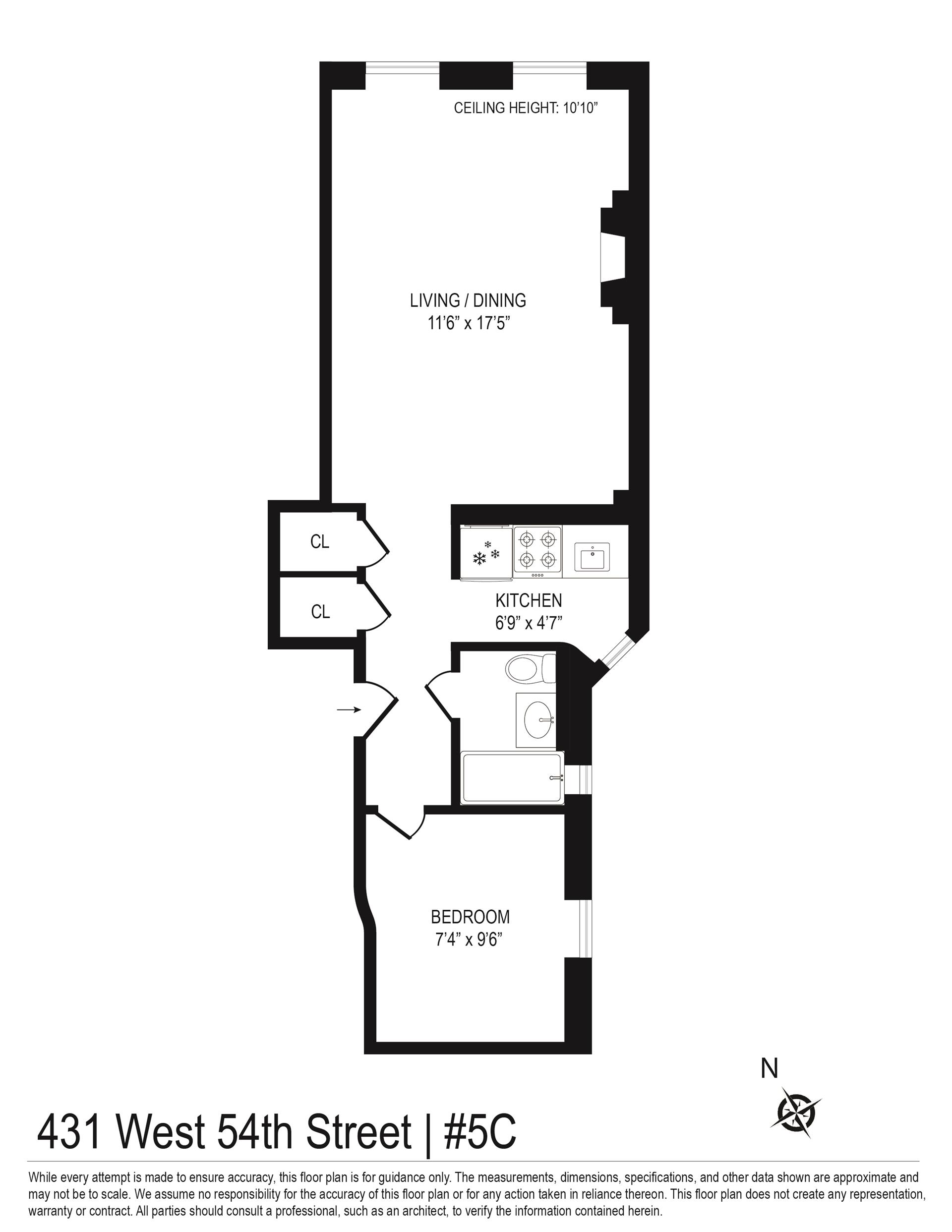 Floorplan for 431 West 54th Street, 5C