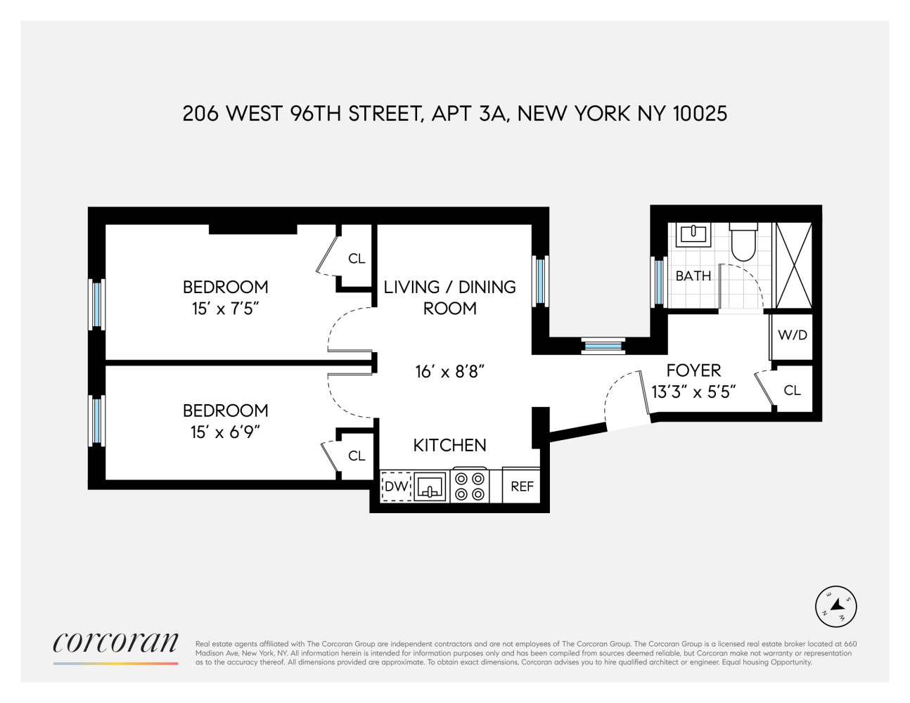 Floorplan for 206 West 96th Street, 3A