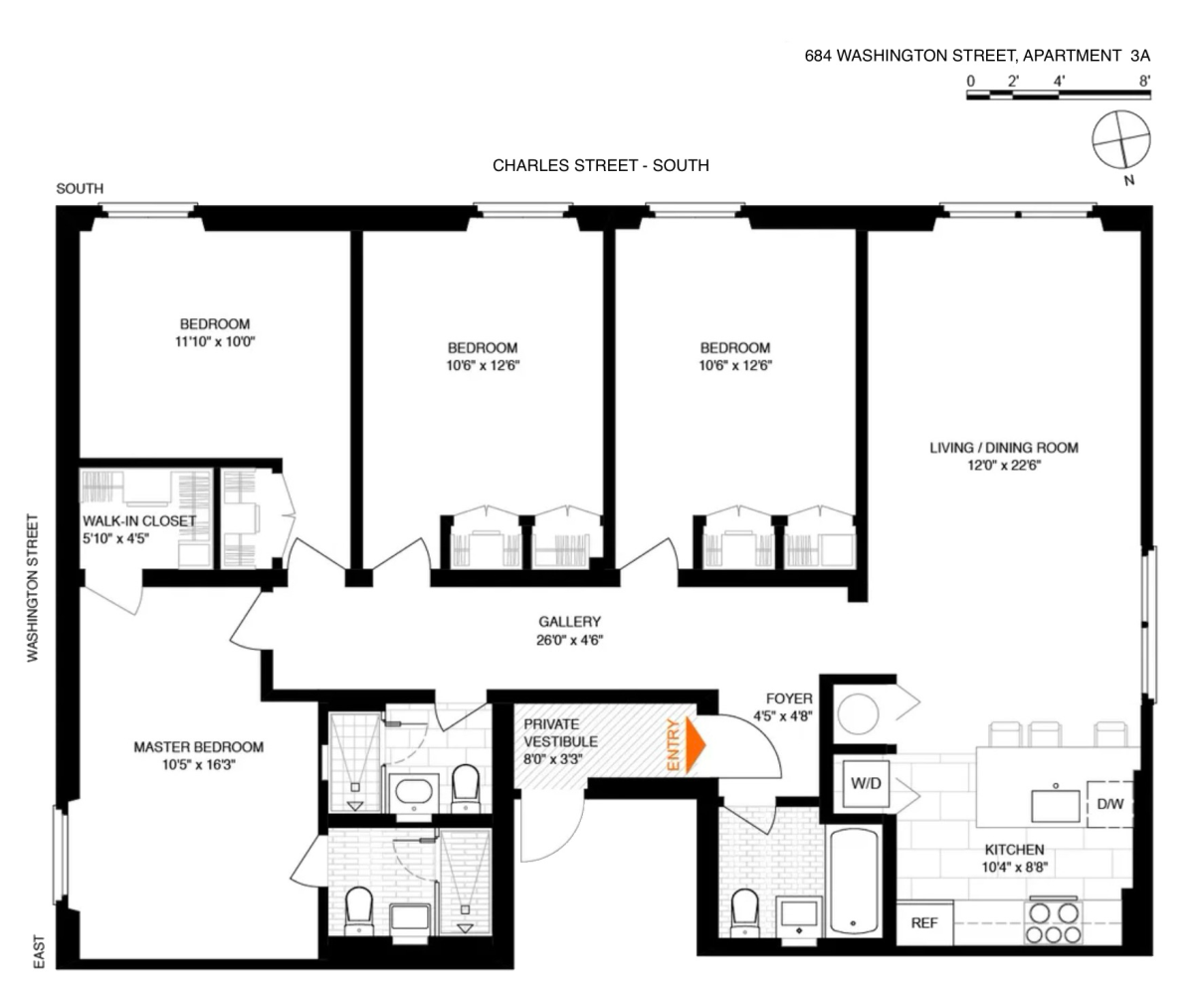 Floorplan for 684 Washington Street, 3A