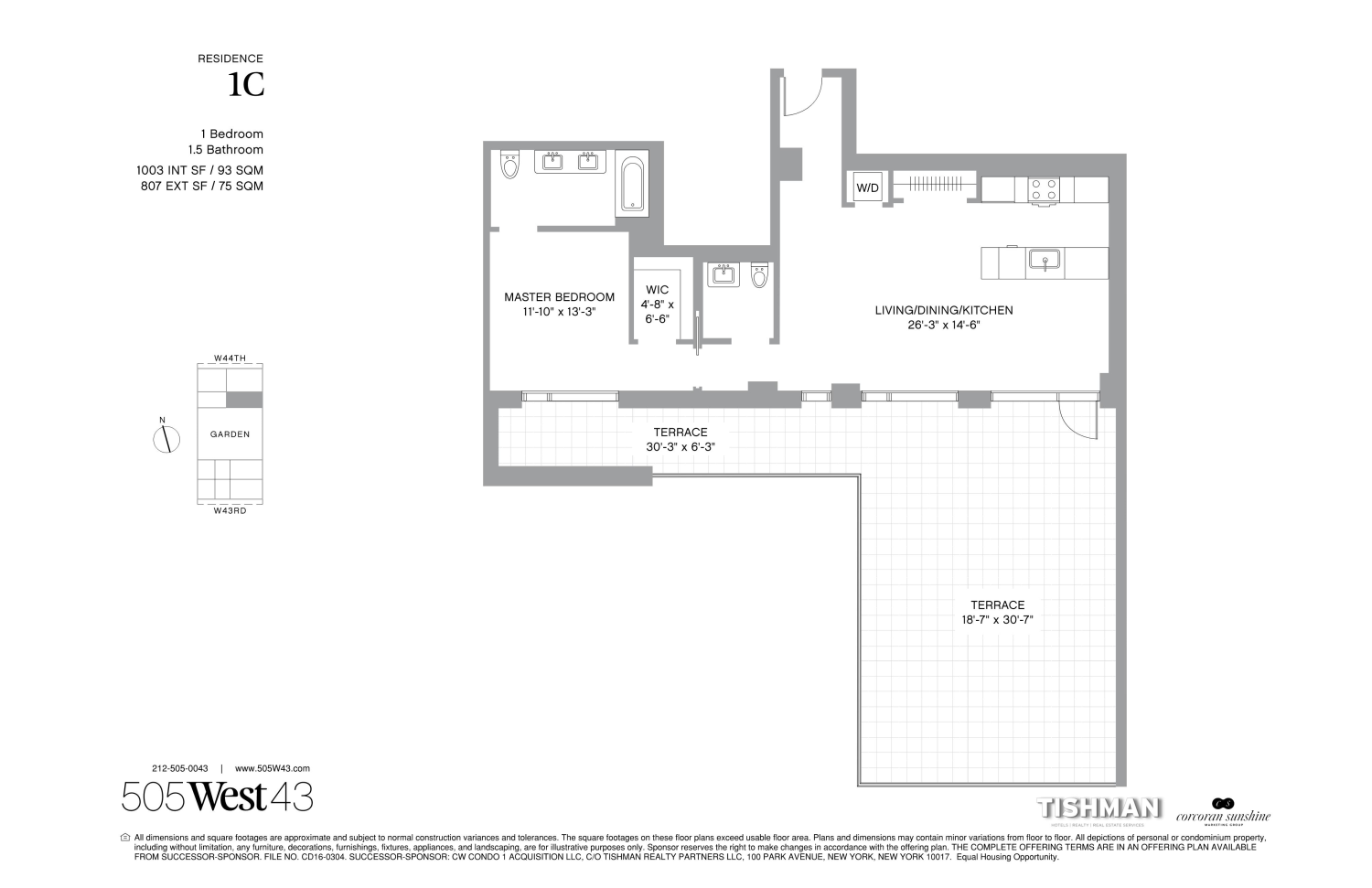 Floorplan for 505 West 43rd Street, 1C