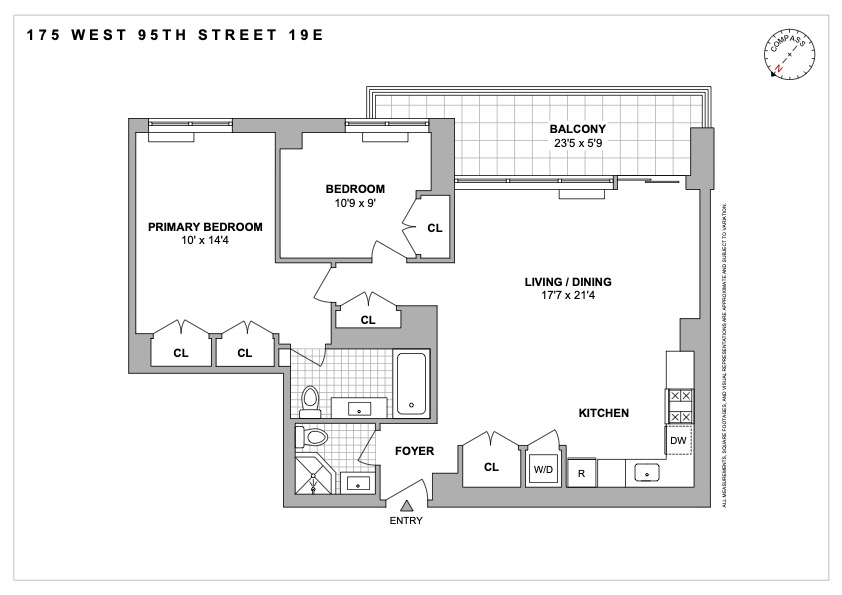 Floorplan for 175 West 95th Street, 19E